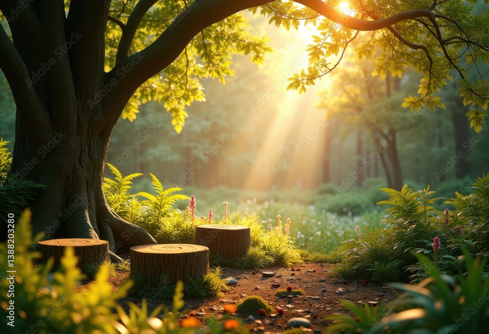 sunlit forest clearing rustic tree stumps surrounded lush foliage soft natural light, nature, landscape, green, texture, soil, ground, leaf, branch sunlit forest clearing rustic tree stumps surrounded lush foliage soft natural light, nature, landscape, green, texture, soil, ground, leaf, branch
