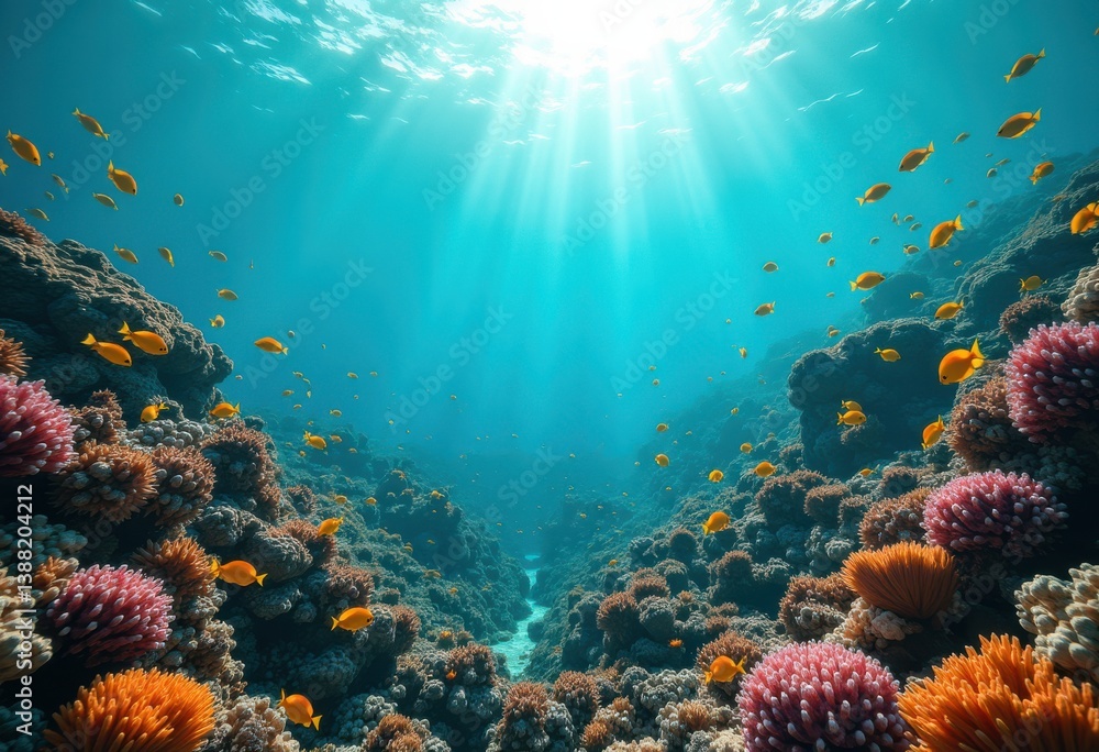 Obraz premium vibrant coral reefs underwater ecosystem marine life colorful fish coral gardens, tropical, aquatic, species, anemone, octopus, turtle, shellfish, starfish
