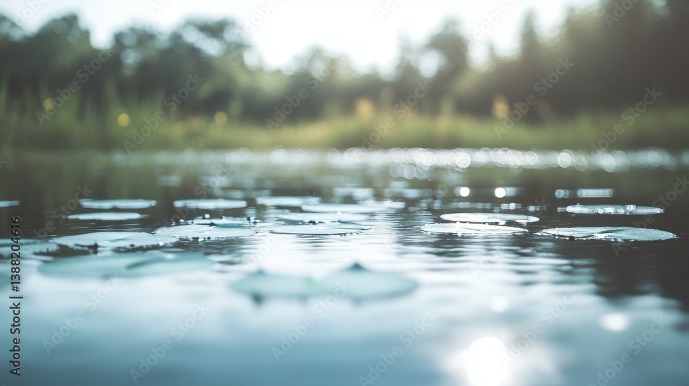 Fototapeta premium Serene Pond with Lily Pads