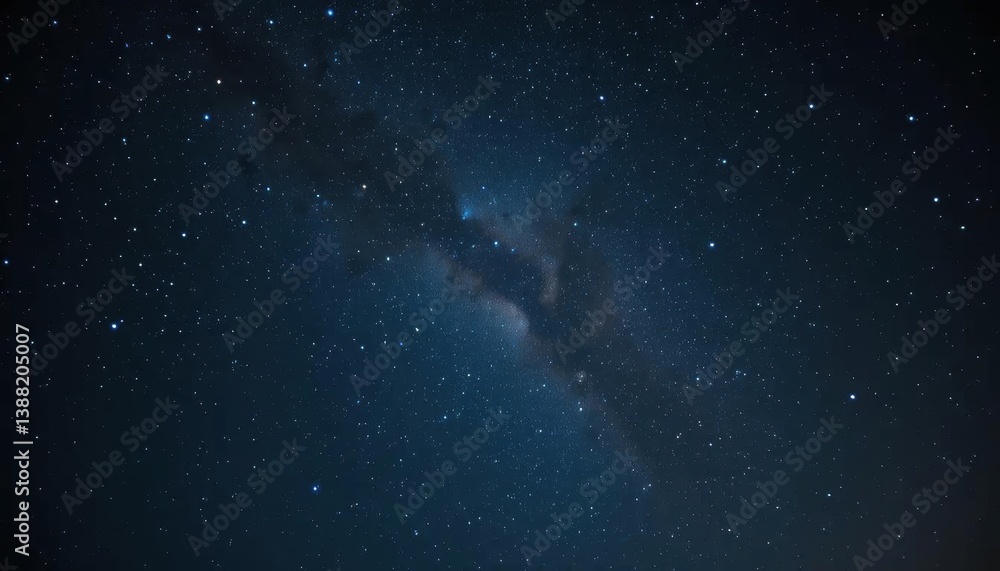 Fototapeta premium Celestial River: Dense Starfield and Cosmic Dust Clouds in Deep Blue Night.