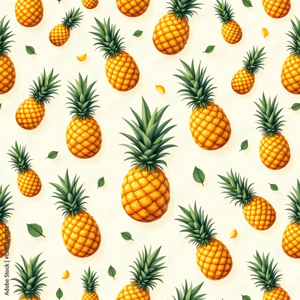 Vibrant pineapple pattern on a light background. Vibrant pineapple pattern on a light background.