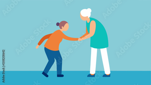 Invisible Weight A caregiver helping an elderly person while visibly pushing against an invisible wall symbolizing the burdens of emotional labor.