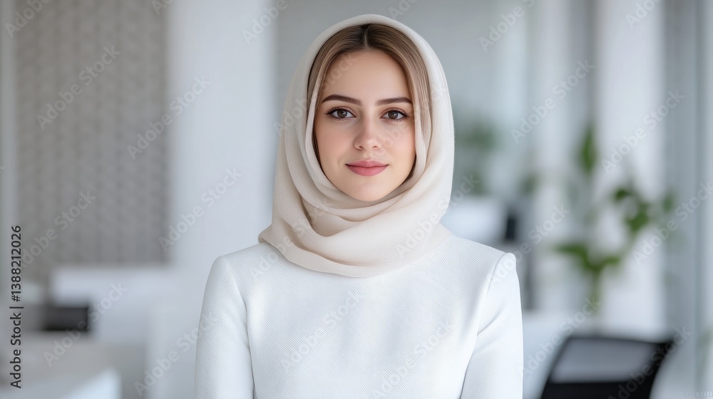 Woman in a light beige hijab, professional portrait Woman in a light beige hijab, professional portrait
