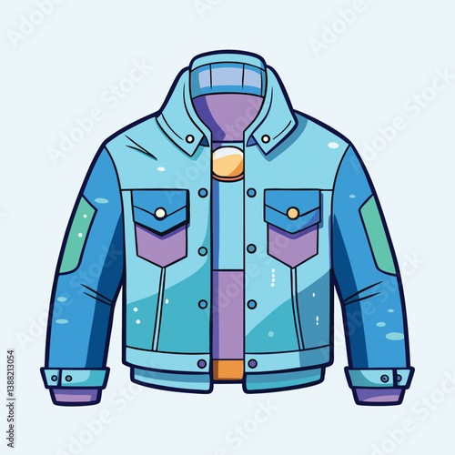 Stylish vector illustration of a colorful denim jacket with graphic elements and a modern design suitable for fashion themes
