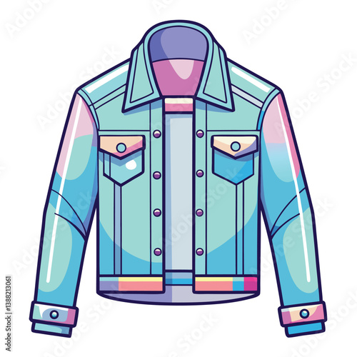 Stylish vector illustration of a colorful denim jacket with graphic elements and a modern design suitable for fashion themes