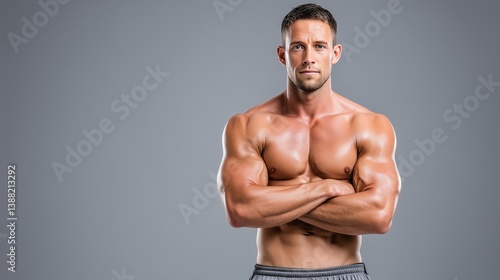 Muscular shirtless man posing with arms crossed