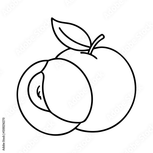 nectarine fruit icon, nectarine fruit line art - simple line art of nectarine fruit, perfect for nectarine fruit logos and icons