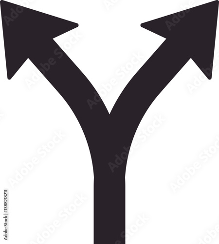 A pictogram illustrating arrows indicating a bifurcation used in road traffic signs.
