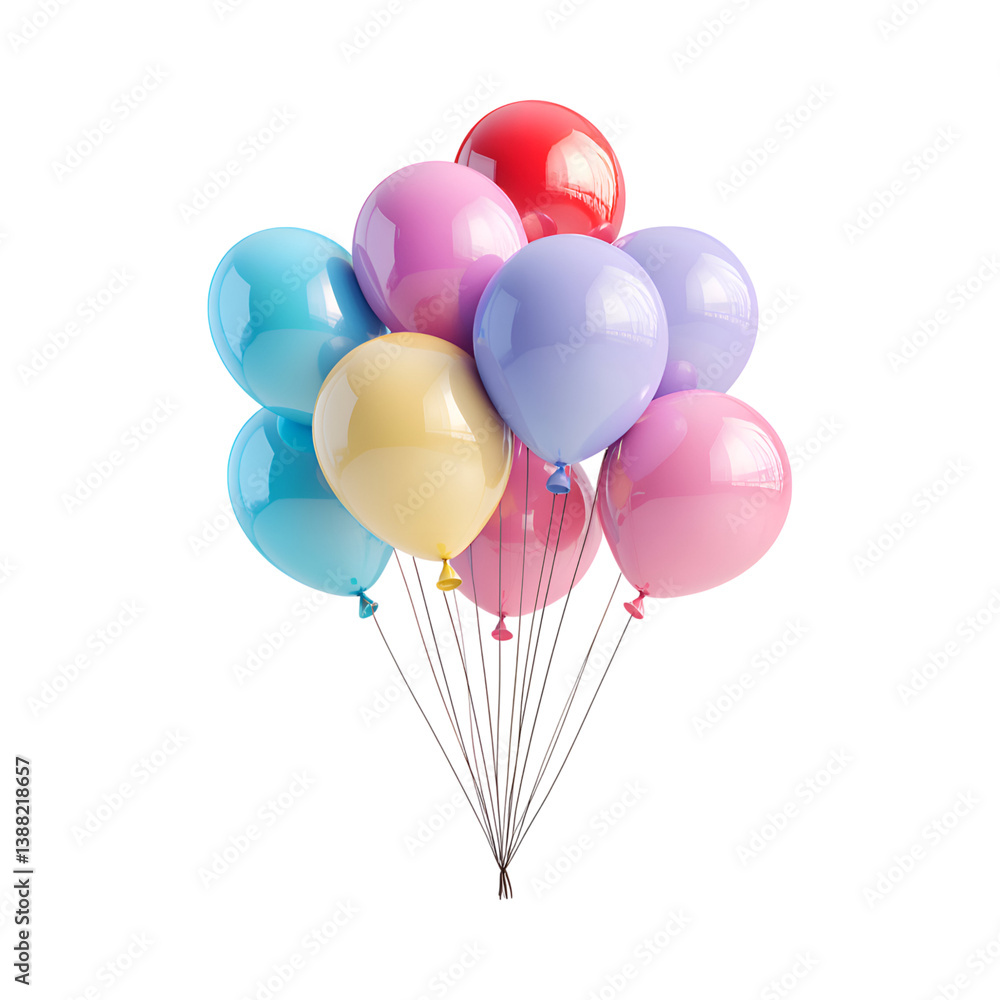 A Fluffy 3D Cartoon Balloon Bouquet with Soft Rounded Shapes Isolated on Transparent Background A Fluffy 3D Cartoon Balloon Bouquet with Soft Rounded Shapes Isolated on Transparent Background