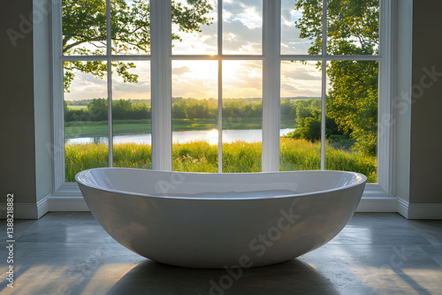 Serene Bathroom Retreat with Scenic Window View for Relaxation and Tranquility