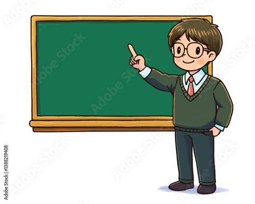 Little Boy in Formal Attire by a Blank Green Board