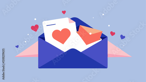 Letters and Packages A scene depicting two open envelopes with love letters spilling out alongside a small package in the center. This illustrates the joy of sending and receiving
