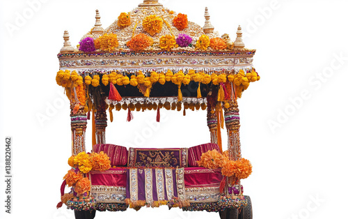 Beautifully Decorated Palki for Processions Isolated On White Background.