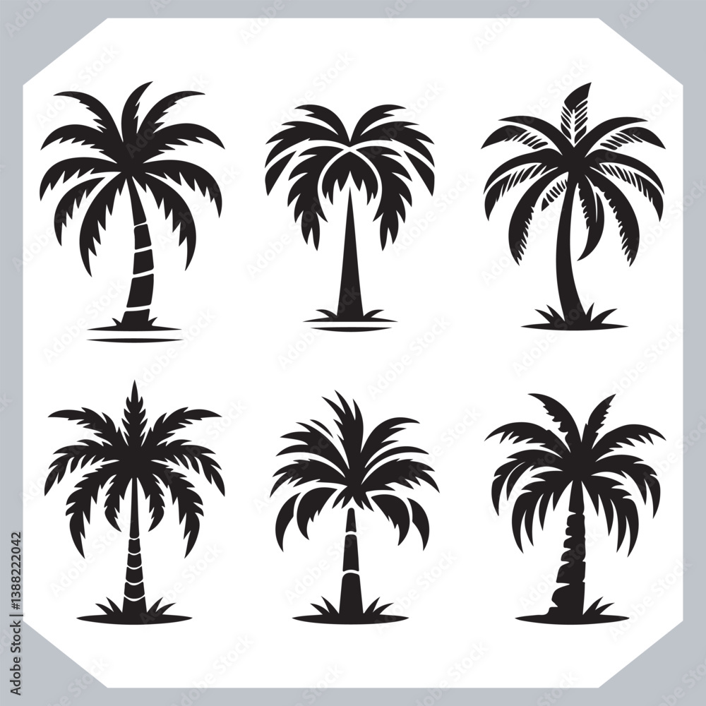Palm Trees Silhouette Vector Black Simple Coconut Tree Silhouettes for Logos and Designs