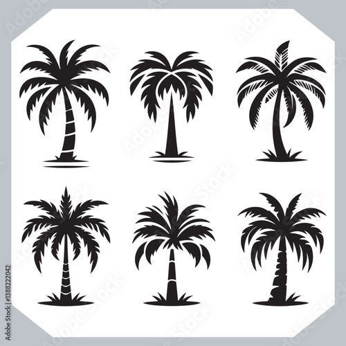 Obraz na płótnie Palm Trees Silhouette Vector Black Simple Coconut Tree Silhouettes for Logos and Designs w salonie