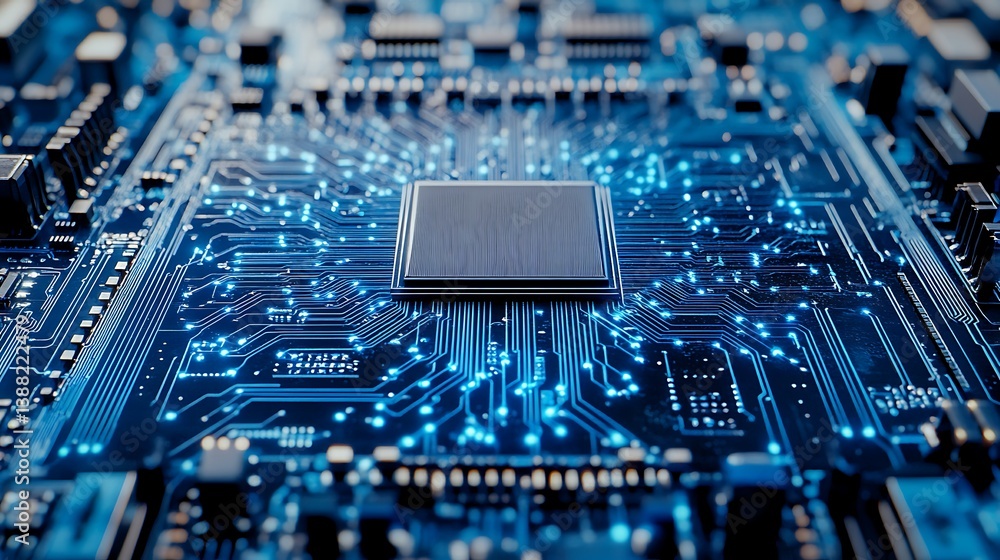 Fototapeta premium CPU Chip with Circuit Board, and Tech Closeup.