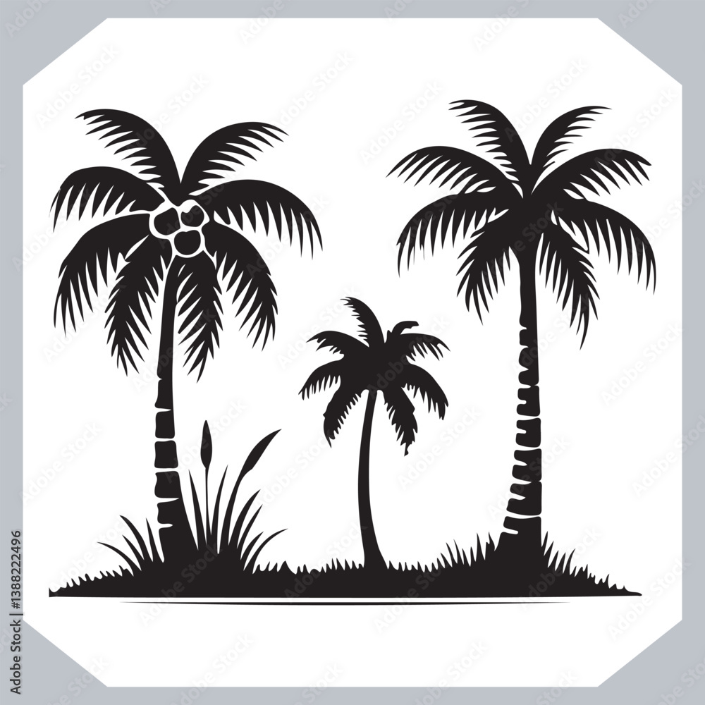Palm Trees Silhouette Vector Black Simple Coconut Tree Silhouettes for Logos and Designs