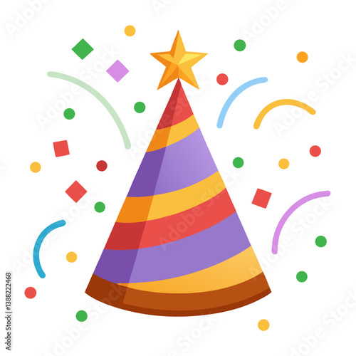 Colorful Party Hat Icon with Confetti Celebration Birthday Vector Art

