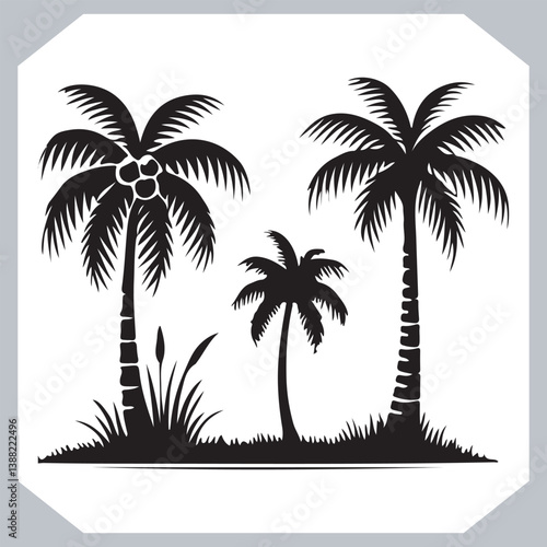 Obraz na płótnie Palm Trees Silhouette Vector Black Simple Coconut Tree Silhouettes for Logos and Designs w salonie