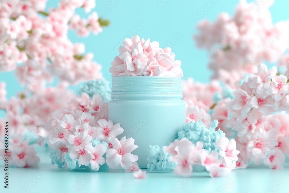 Light Teal Jar with Pink and Light Blue Flowers Light Teal Jar with Pink and Light Blue Flowers