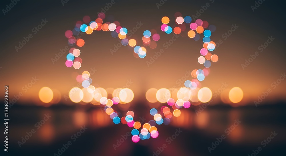Bokeh Heart: Twilight Romance, Colorful Lights AI Generated Bokeh Heart: Twilight Romance, Colorful Lights AI Generated