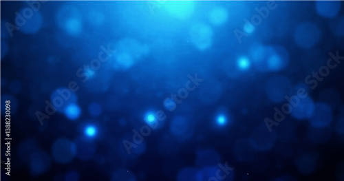 Blue glow particles with soft bokeh effect on dark abstract backgroun vector illustration.