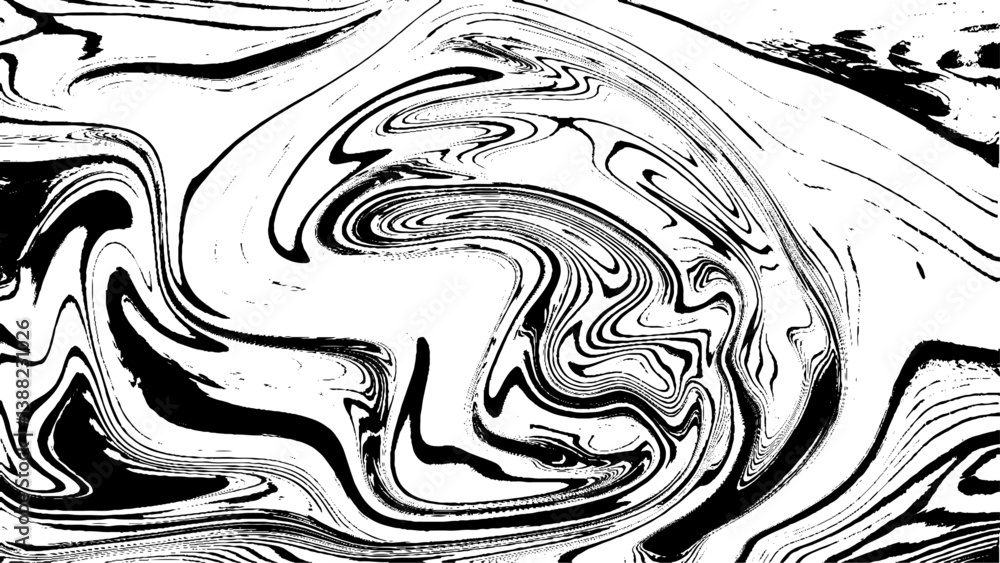 Obraz premium Black and White Liquid Marble Pattern - Monochrome Abstract Background. Ebru aqua ink painting on water. Vector
