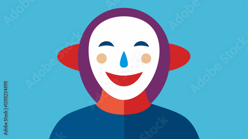 Masking Emotions A person wearing a theatrical mask that depicts happiness while their real face shows anxiety representing the need to hide feelings of inadequacy.