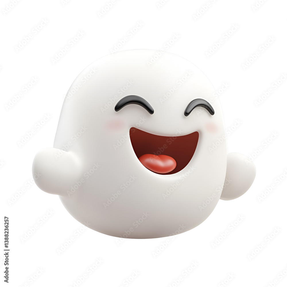 Naklejka premium Happy Boo Ghost 3D Render Halloween Character,