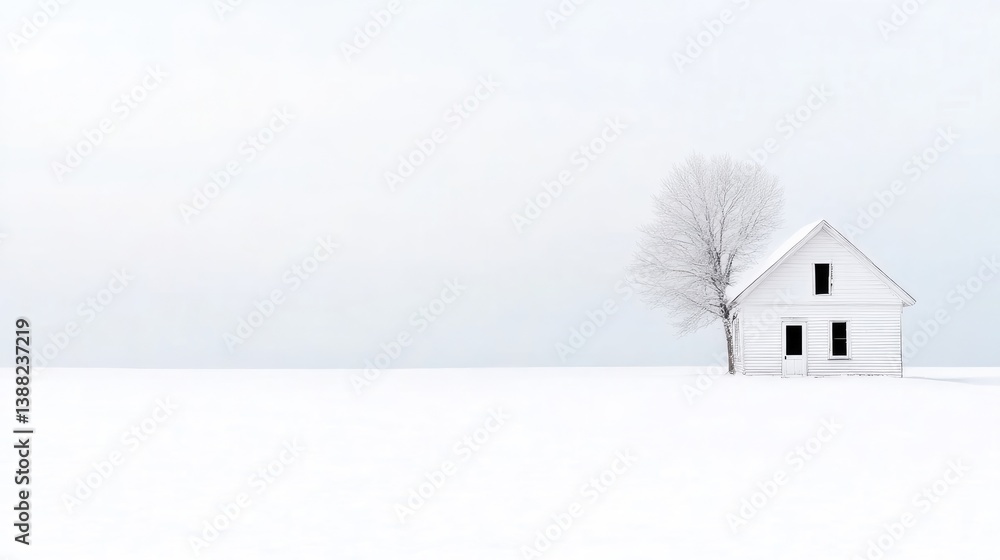Solitary white house in a vast snowy landscape Solitary white house in a vast snowy landscape