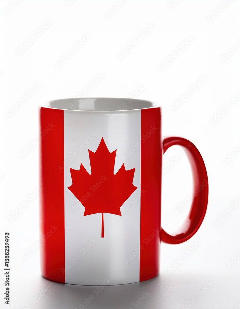 Red and white mug with canadian flag design on white background Red and white mug with canadian flag design on white background