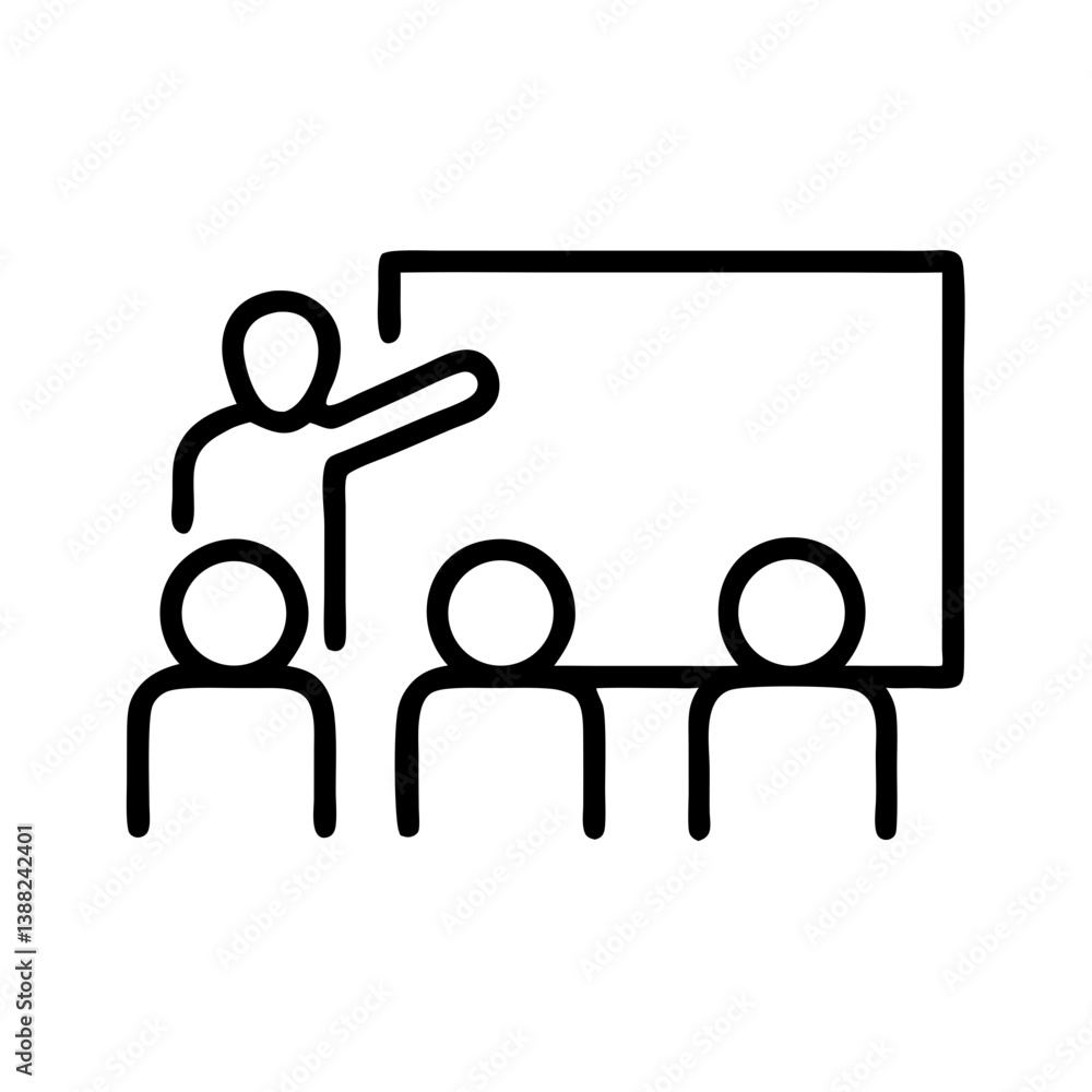 Instructor teaching a group during a presentation, icon, vector Instructor teaching a group during a presentation, icon, vector