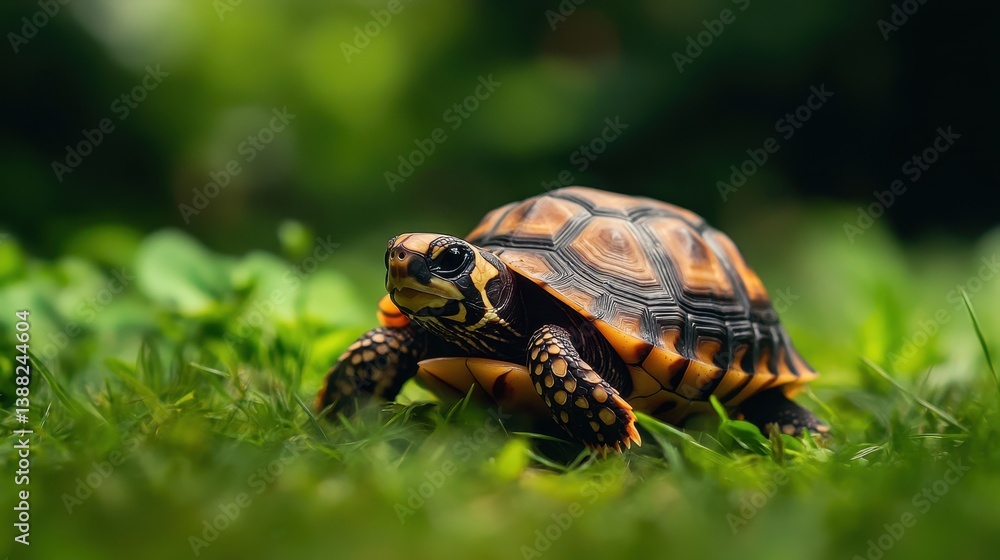 Obraz premium Adorable Little Tortoise in Motion: A Charming Pet Reptile with a Unique Shell