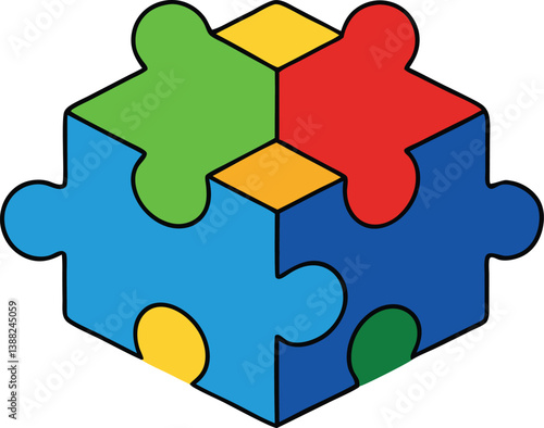 chunky colorful puzzle blocks vector art illustration