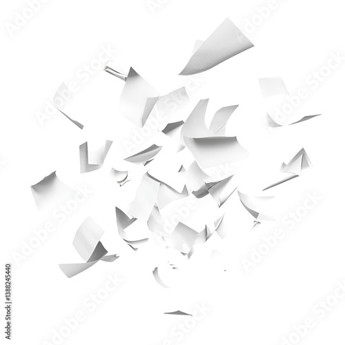 White papers flying in the air abstract art,