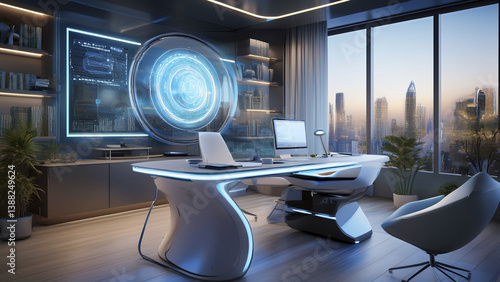 Home Office of the Future with AI Virtual Assistant 