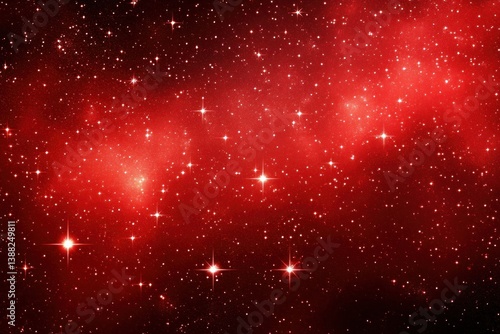 A vast expanse of red space filled with numerous shining stars