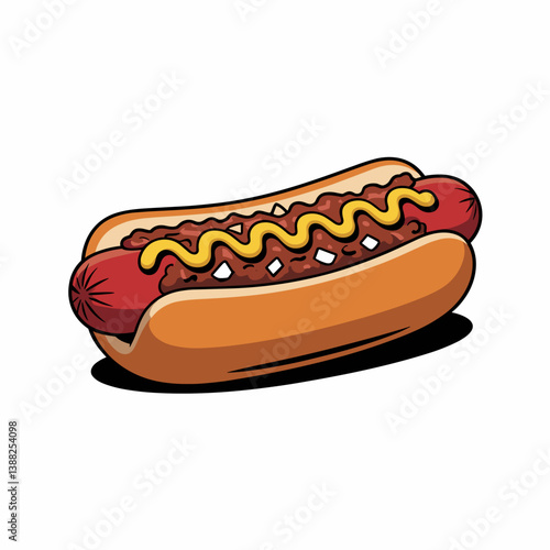 Coney Dog with Chili, Mustard and Onions in Soft Bun