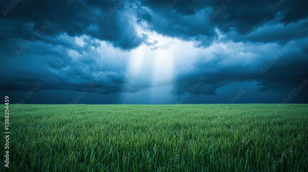 Sunbeam Bright rays of light peeking through storm clouds over an open field. Sunbeam Bright rays of light peeking through storm clouds over an open field.