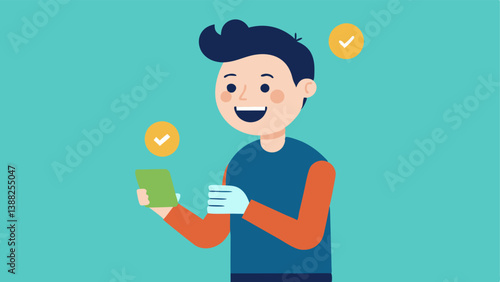 Crowdfunding Success A happy investor checking their mobile phone with a notification showing that they successfully invested through a crowdfunding platform.