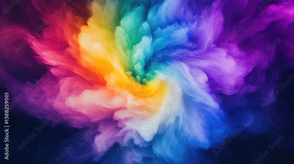 Fototapeta premium Abstract spiral of swirling, colorful clouds. A vibrant display of hues creating a dynamic, ethereal vortex