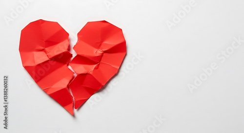 Broken Heart: A Crinkled Red Paper Symbol of Loss AI Generated
