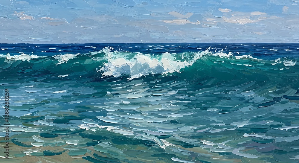 Obraz premium Ocean Wave Impressionism: Teal & Turquoise Seascape AI Generated