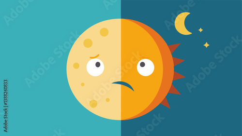 Frowny Sun and Frowning Moon A split scene with a sun looking down with a frown during the day while at night a moon shares a worried expression illustrating the pervasive worry