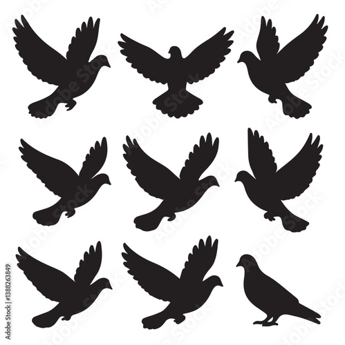 Set of dove silhouettes