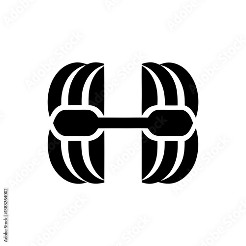 Heavy dumbbell icon forming stylized letter H for fitness gym health powerlifting themes

