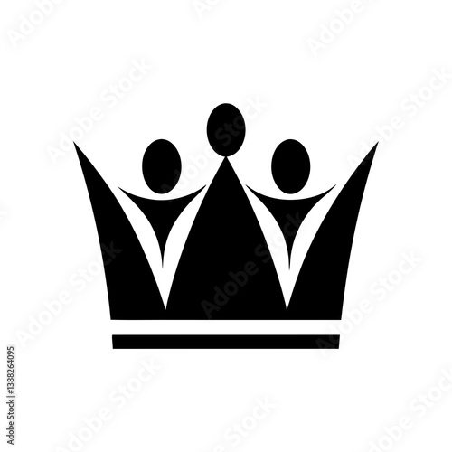 Royal leadership crown icon with abstract people figures symbolizing teamwork and unity

