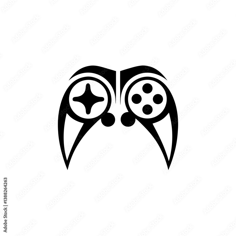 Stylized Game Controller Icon with Tribal Design Stylized Game Controller Icon with Tribal Design