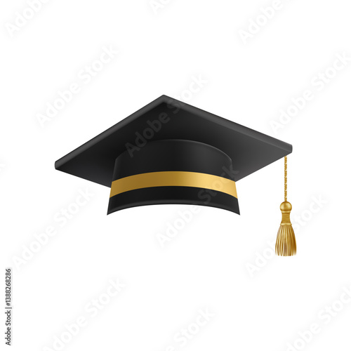 Realistic Black graduate cap. 3D Graduation Doctoral hat.