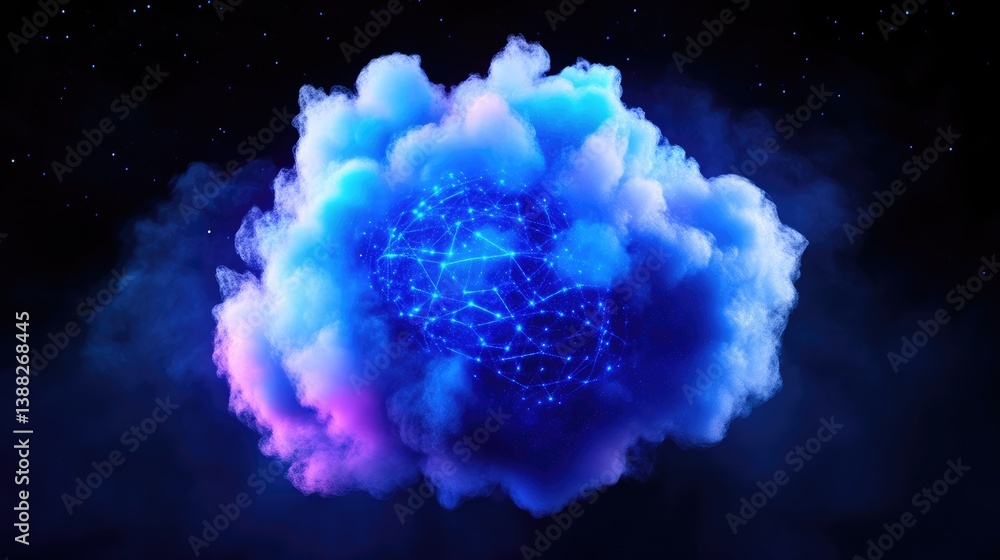 Abstract cloud sphere with glowing network Abstract cloud sphere with glowing network